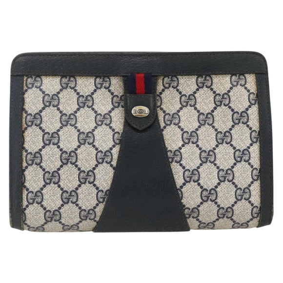 GUCCI GG Supreme Sherry Line Clutch Bag PVC Navy Red 89 01 032 Auth 173392