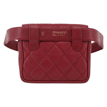 CHANEL Matelasse Waist bag Caviar Skin Red Gold CC Auth 173394A - 0