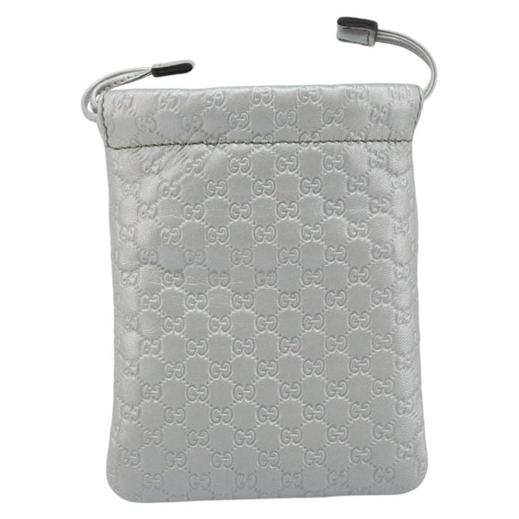 GUCCI Micro GG Canvas Guccissima Pouch Leather Silver 281982 Auth 173400V