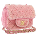 CHANEL Mini Matelasse 15 Chain Shoulder Bag Wool Pink Gold CC Auth 173407SAM-1