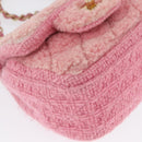 CHANEL Mini Matelasse 15 Chain Shoulder Bag Wool Pink Gold CC Auth 173407SAM-11