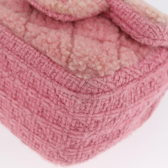 CHANEL Mini Matelasse 15 Chain Shoulder Bag Wool Pink Gold CC Auth 173407SAM