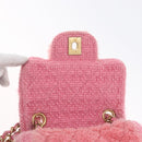 CHANEL Mini Matelasse 15 Chain Shoulder Bag Wool Pink Gold CC Auth 173407SAM-17