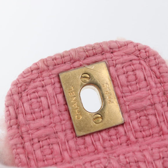 CHANEL Mini Matelasse 15 Chain Shoulder Bag Wool Pink Gold CC Auth 173407SAM