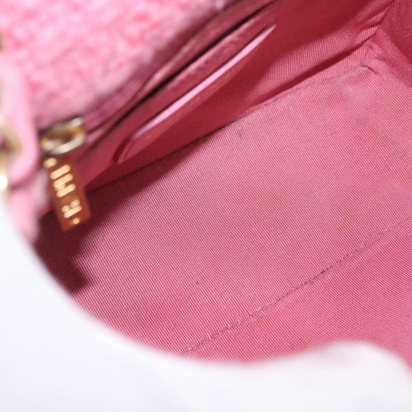 CHANEL Mini Matelasse 15 Chain Shoulder Bag Wool Pink Gold CC Auth 173407SAM