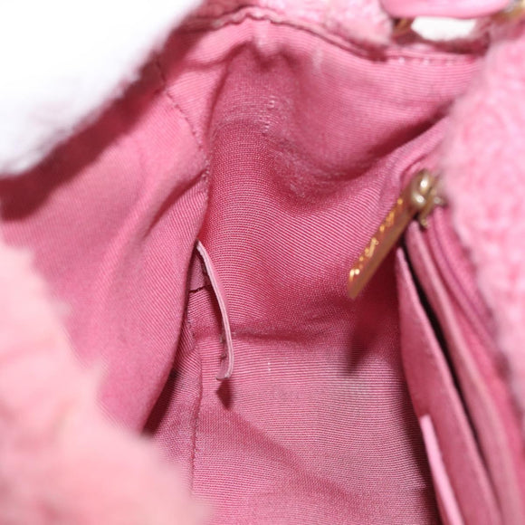 CHANEL Mini Matelasse 15 Chain Shoulder Bag Wool Pink Gold CC Auth 173407SAM