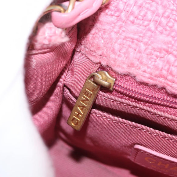 CHANEL Mini Matelasse 15 Chain Shoulder Bag Wool Pink Gold CC Auth 173407SAM