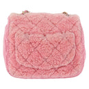 CHANEL Mini Matelasse 15 Chain Shoulder Bag Wool Pink Gold CC Auth 173407SAM-3