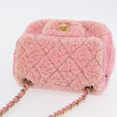CHANEL Mini Matelasse 15 Chain Shoulder Bag Wool Pink Gold CC Auth 173407SAM-6