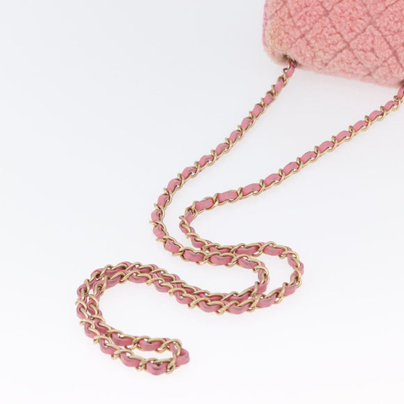 CHANEL Mini Matelasse 15 Chain Shoulder Bag Wool Pink Gold CC Auth 173407SAM