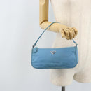 PRADA Accessory Pouch Nylon Light Blue Silver Auth 173414-21