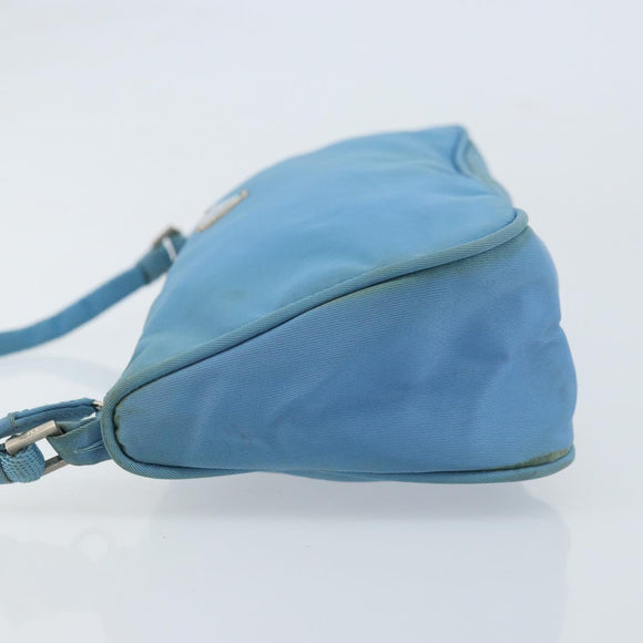 PRADA Accessory Pouch Nylon Light Blue Silver Auth 173414