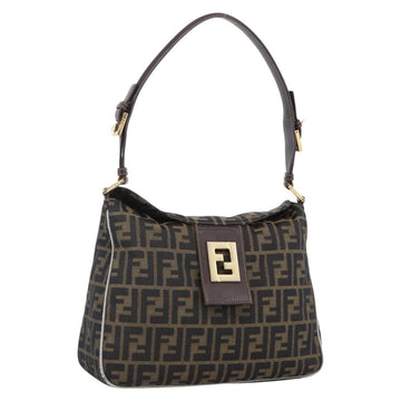 FENDI Zucca Canvas Shoulder Bag Brown Black Auth 173418