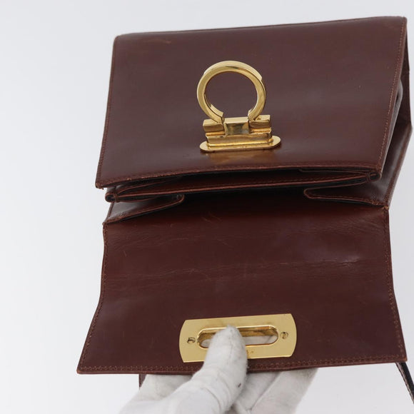 Salvatore Ferragamo Gancini Hand Bag Leather 2way Brown Gold Auth 173424