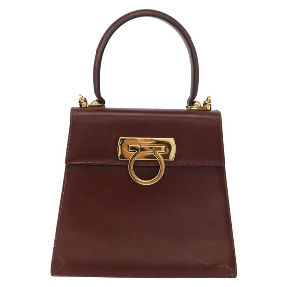 Salvatore Ferragamo Gancini Hand Bag Leather 2way Brown Gold Auth 173424