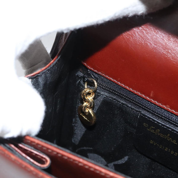 Salvatore Ferragamo Gancini Hand Bag Leather 2way Brown Gold Auth 173424