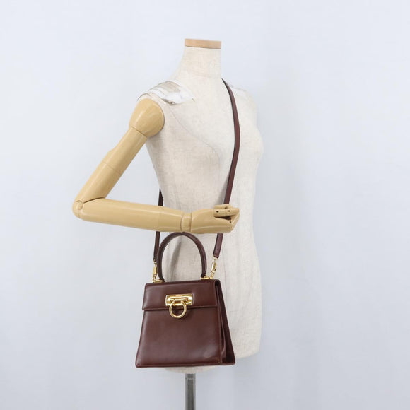 Salvatore Ferragamo Gancini Hand Bag Leather 2way Brown Gold Auth 173424