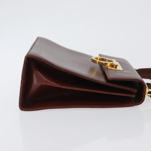 Salvatore Ferragamo Gancini Hand Bag Leather 2way Brown Gold Auth 173424