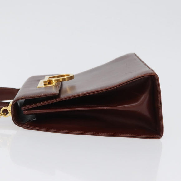 Salvatore Ferragamo Gancini Hand Bag Leather 2way Brown Gold Auth 173424