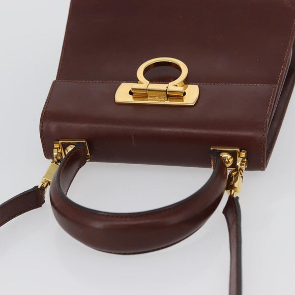 Salvatore Ferragamo Gancini Hand Bag Leather 2way Brown Gold Auth 173424