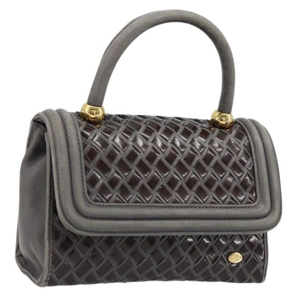 BALLY Hand Bag Leather Dark Brown Gold Auth 173425