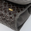 BALLY Hand Bag Leather Dark Brown Gold Auth 173425-10