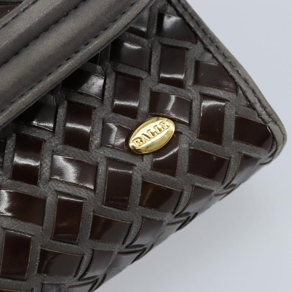 BALLY Hand Bag Leather Dark Brown Gold Auth 173425
