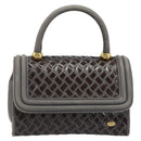 BALLY Hand Bag Leather Dark Brown Gold Auth 173425-2