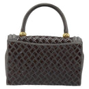 BALLY Hand Bag Leather Dark Brown Gold Auth 173425-3