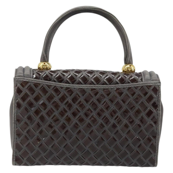 BALLY Hand Bag Leather Dark Brown Gold Auth 173425