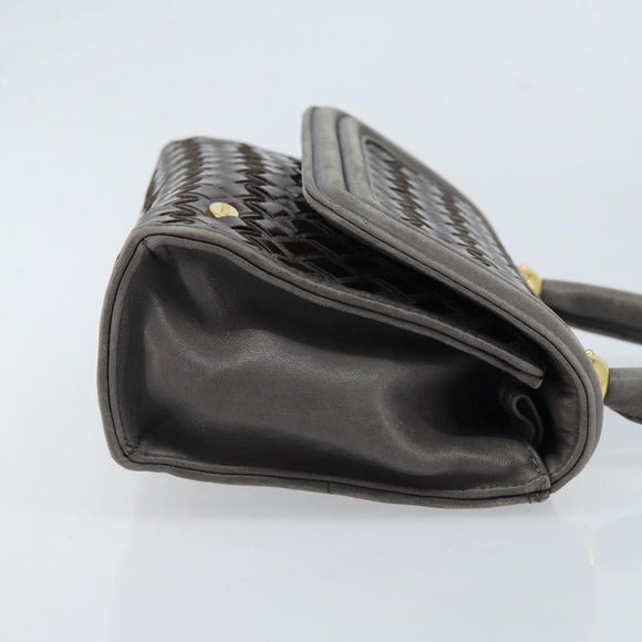 BALLY Hand Bag Leather Dark Brown Gold Auth 173425