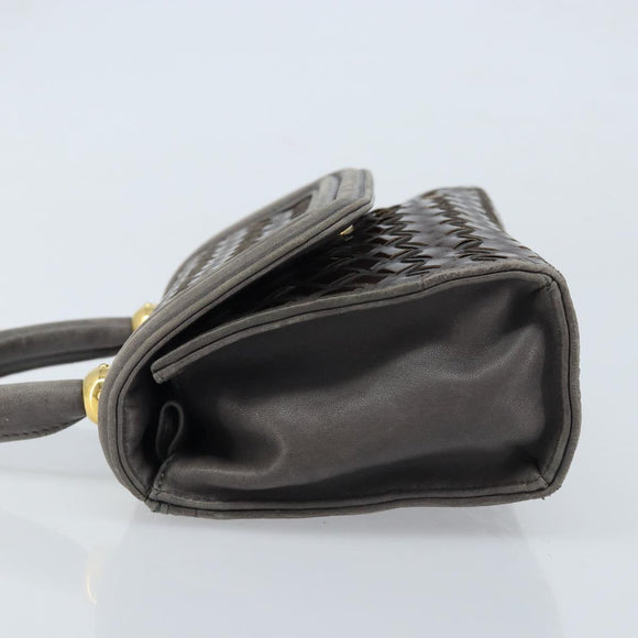 BALLY Hand Bag Leather Dark Brown Gold Auth 173425