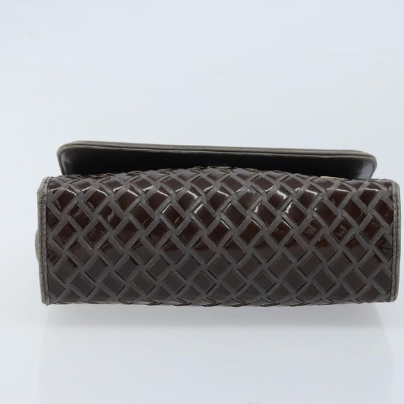 BALLY Hand Bag Leather Dark Brown Gold Auth 173425