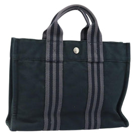 HERMES Fourre Tout PM Hand Bag Canvas Black Silver Auth 173430