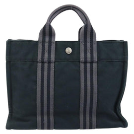 HERMES Fourre Tout PM Hand Bag Canvas Black Silver Auth 173430 - 0