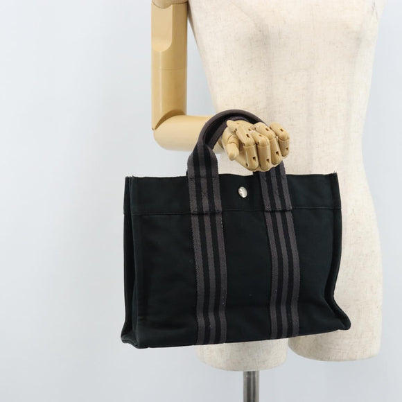 HERMES Fourre Tout PM Hand Bag Canvas Black Silver Auth 173430