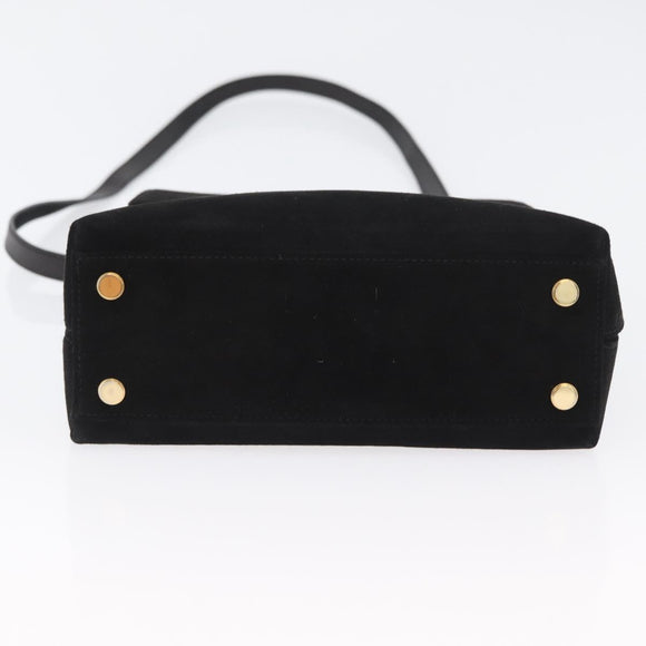 Salvatore Ferragamo Gancini Hand Bag Suede 2way Black Gold Auth 173432