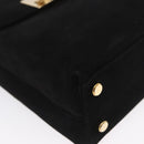 Salvatore Ferragamo Gancini Hand Bag Suede 2way Black Gold Auth 173432-9