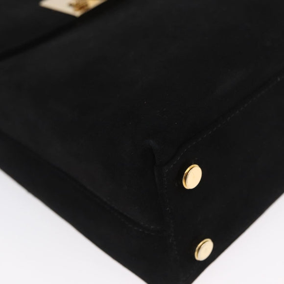Salvatore Ferragamo Gancini Hand Bag Suede 2way Black Gold Auth 173432