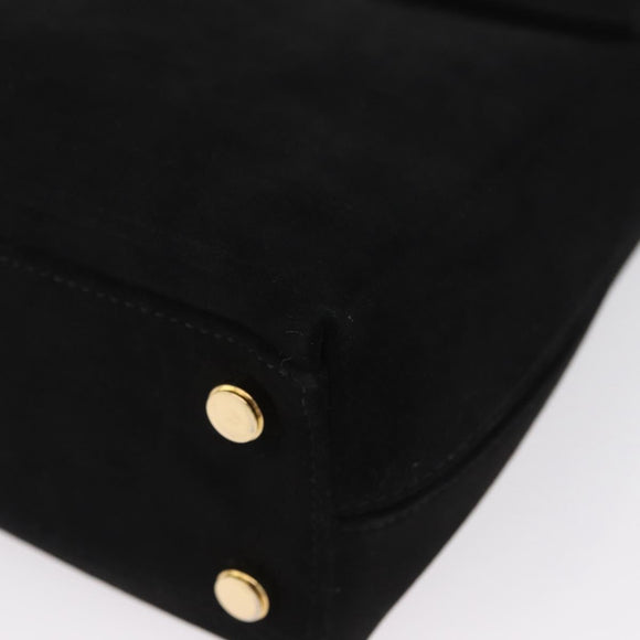 Salvatore Ferragamo Gancini Hand Bag Suede 2way Black Gold Auth 173432