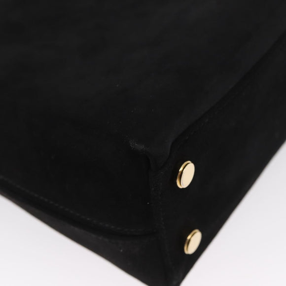 Salvatore Ferragamo Gancini Hand Bag Suede 2way Black Gold Auth 173432
