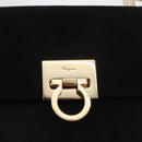Salvatore Ferragamo Gancini Hand Bag Suede 2way Black Gold Auth 173432-19