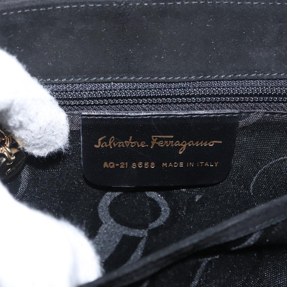 Salvatore Ferragamo Gancini Hand Bag Suede 2way Black Gold Auth 173432