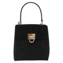 Salvatore Ferragamo Gancini Hand Bag Suede 2way Black Gold Auth 173432-13