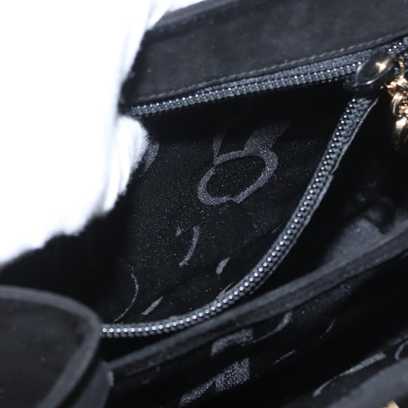 Salvatore Ferragamo Gancini Hand Bag Suede 2way Black Gold Auth 173432