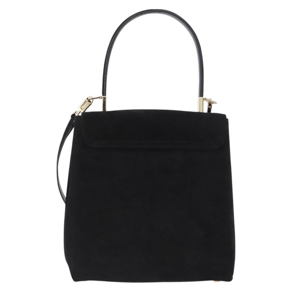Salvatore Ferragamo Gancini Hand Bag Suede 2way Black Gold Auth 173432