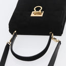 Salvatore Ferragamo Gancini Hand Bag Suede 2way Black Gold Auth 173432-6