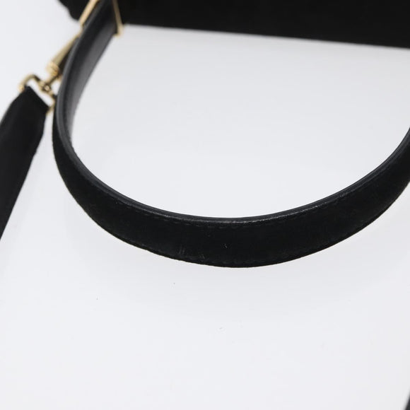 Salvatore Ferragamo Gancini Hand Bag Suede 2way Black Gold Auth 173432