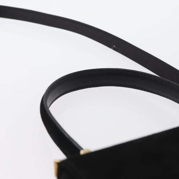 Salvatore Ferragamo Gancini Hand Bag Suede 2way Black Gold Auth 173432
