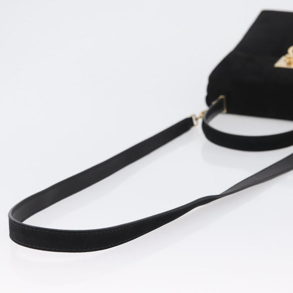 Salvatore Ferragamo Gancini Hand Bag Suede 2way Black Gold Auth 173432
